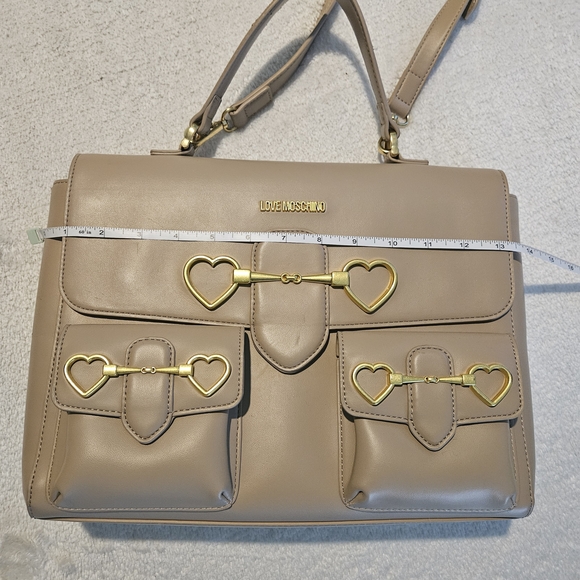 Love Moschino Heart-Bit Top Handle Bag Taupe Nude Leather Luxury Coquette Girl - Picture 7 of 14